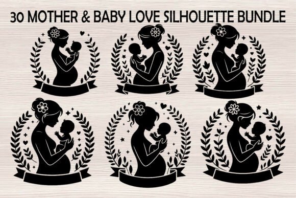 30 Mother Baby Love Silhouette Bundle