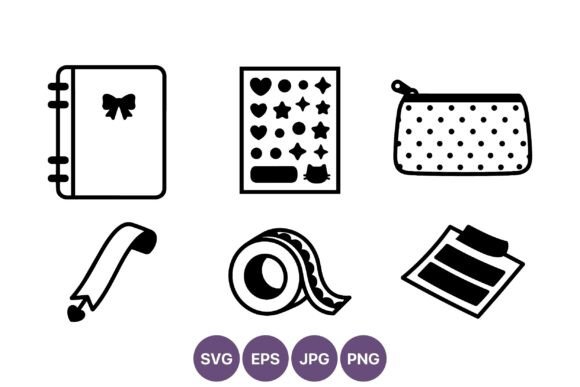 Black and White Stationery Icon Set Flat