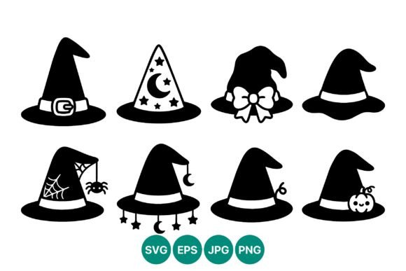 Black Silhouette Witch Hats Halloween