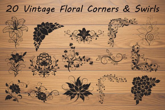 Botanical Corner Ornaments: Vintage Floral Swirls