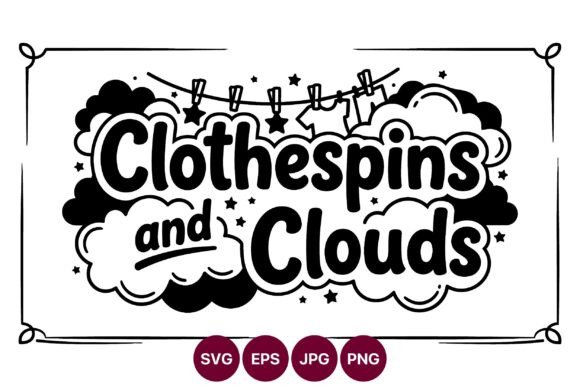 Clothes Pins and Clouds Line Art Vector: A Versatile Design Resource for Creatives