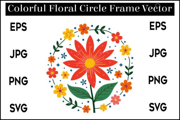 Colorful Floral Circle Frame Vector