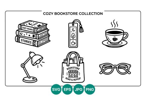 Cozy Bookstore Vector Line Art Set: Elevating Your Creative Projects with Timeless Aesthetics