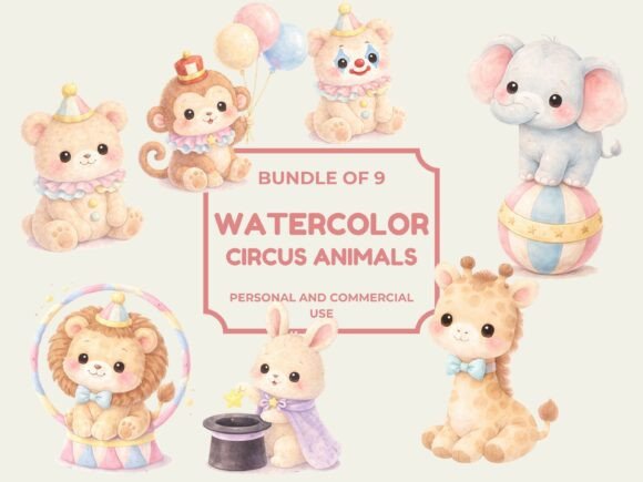 Creating a Whimsical Vintage Circus Aesthetic with the Watercolor Circus Animals PNG Bundle
