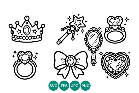 Crown Wand Ring Bow Mirror Heart Line Art