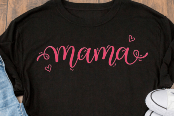 Cursive Pink Mama Text with Hearts Design