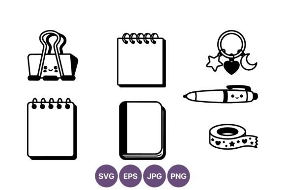 Cute Black & White Office Supply Vectors