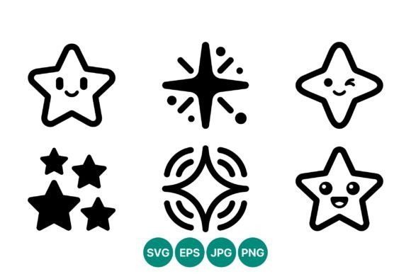 Cute Star Faces Black Line Icons: A Versatile Vector Asset for Modern Design