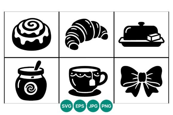 Elevating Brand Identity with High-Contrast Breakfast Food Black White Vector Icons