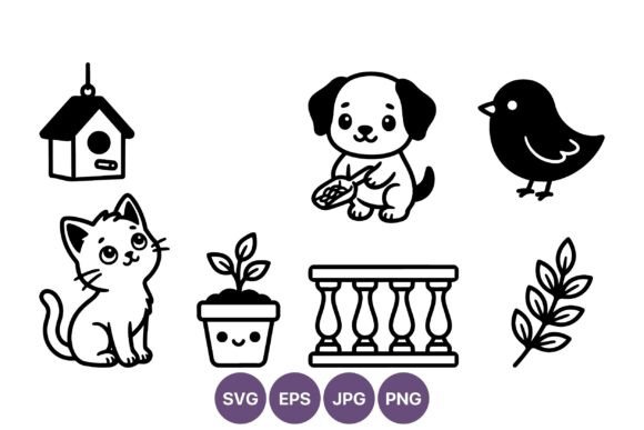 Enhancing Your Creative Projects with Cute Kitten Dog Bird Line Art Icons