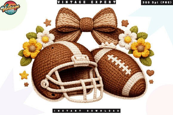 Football Mom Bow Floral Crochet Yarn PNG