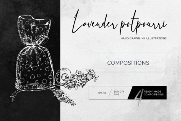 Inky Lavender Potpourri Compositions: Elevating Wellness Branding with Hand-Drawn Vector Art