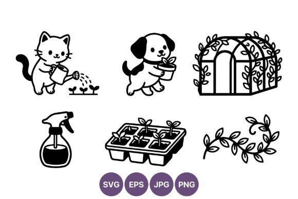 Integrating Cat and Dog Gardening Line Art Vector Into Your Creative Workflow