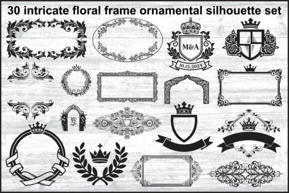 Mastering Elegant Design with the 30 Intricate Floral Frame Silhouette Set