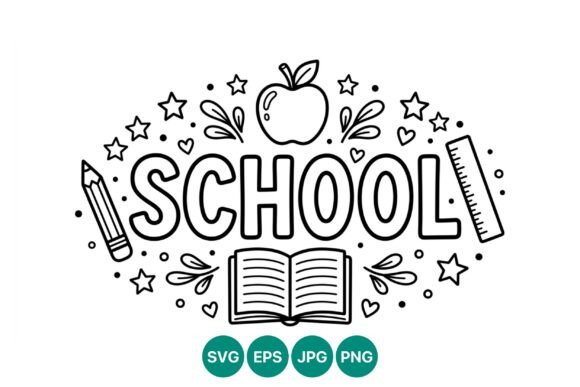 School Lettering Apple Pencil and Ruler: Versatile Vector Art for Creative Projects