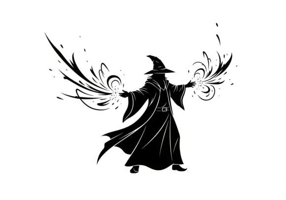 Silhouette of a Wizard Casting Magic: A Versatile Vector Bundle for Creative Projects