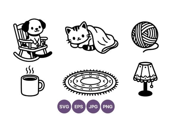 Sleeping Cat and Dog Cozy Home Line Art: A Versatile Design Resource for Creators