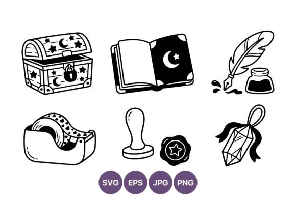 Stars Moon Magic Chest Vector Set