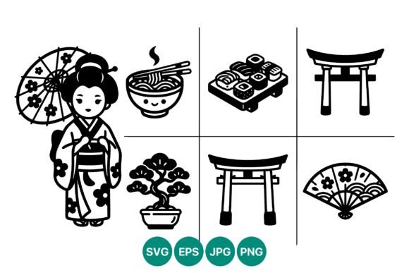 Strategic Visual Communication with Japanese Culture Icons Black White