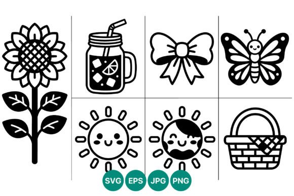 Sunflower Butterfly Sun Cute Black: Versatile Vector Icons for Modern Design