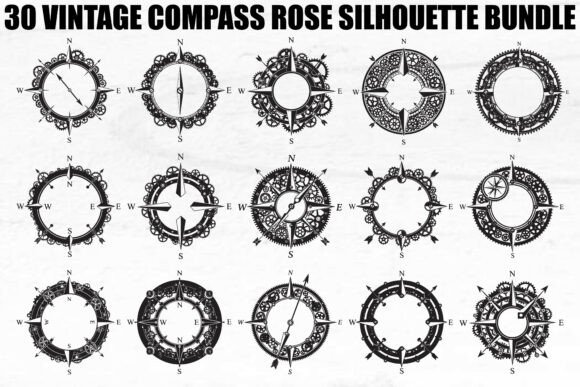 Vintage Compass Rose SVG Bundle: 30 Ornate Designs